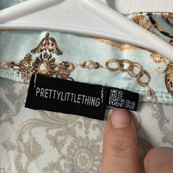 Pretty Little Thing Chain Leopard Satin Blazer Blue US Size 2 - Picture 2 of 4